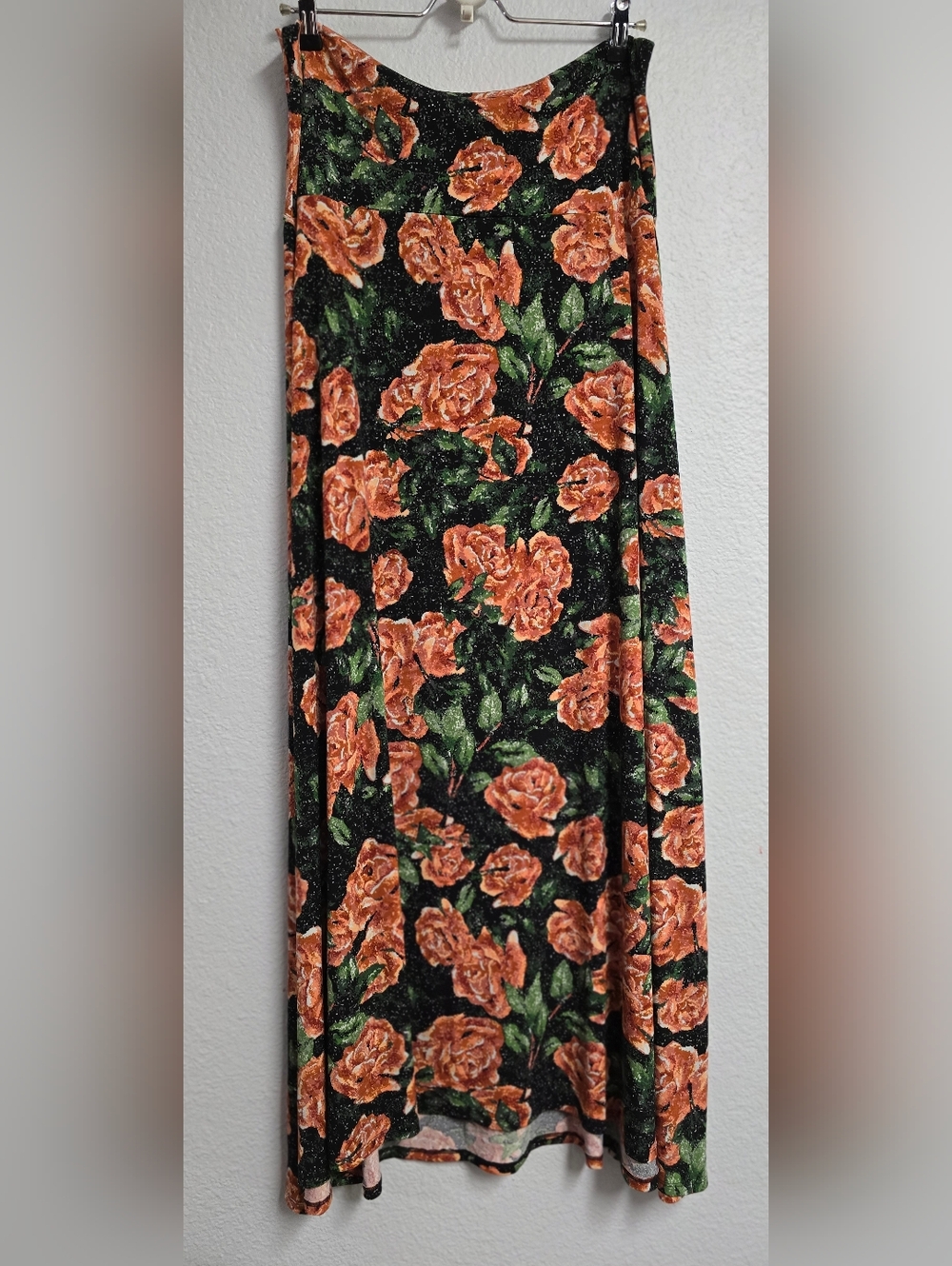 Lularoe Floral Black Maxi Skirt with Orange Rose Print